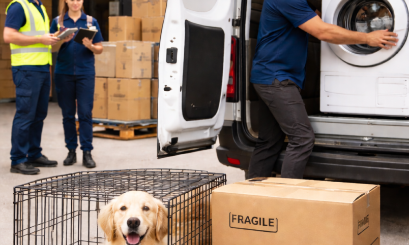 Logistics work and a happy dog